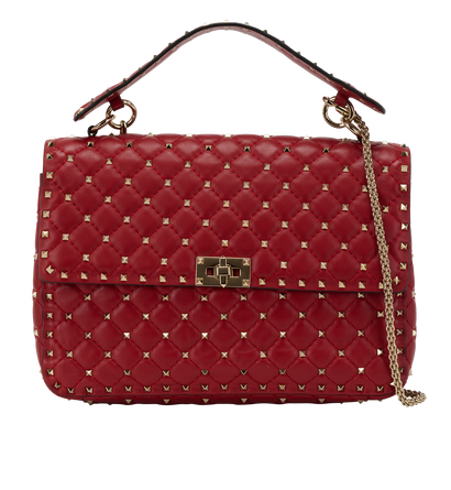 Large Rockstud Spike Shoulder Bag, &pound;650, Handbags, Red, Leather, Front view